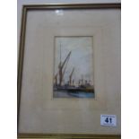 Douglas Ion Smart, gilt f/g watercolour of a Industrial River scene probably the Thames, 5.5" x 3"