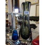 Whitefriars? a large and impressive heavy black and clear glass vase 15" tall, and a similar