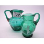 Mary Gregory 19c 2 small glass jugs, 1 measuring 3.5" tall with enamel decoration to the front of