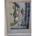 1950's watercolour of a Spanish Street scene, signed S Plaja? size 10" x 15"
