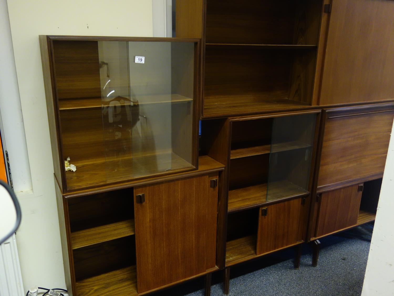 Multi sectional 1960's wall unit, 5 sections, inclduing 3 free standing items, each one containing