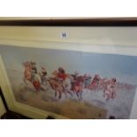 Gilt framed large cowboy and Indian print after Remington