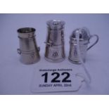 Solid silver a crafted miniature cruet set, modelled as milk churn and tankard, 2 items silver h/m 1