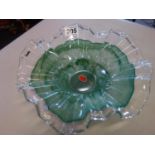 Murano, a swirl glass fruit bowl with clear boarders, red lable marked Art Murano 9" dia,
