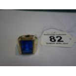 Gent's Spinel Blue synthetic stone ring set in 585 gold 14 ct ,weight 20 grams, the stone