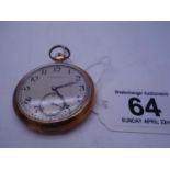 Hamilton gold plated pocket watch USA, c1920's rolled gold case, second hand aperture, appears to be