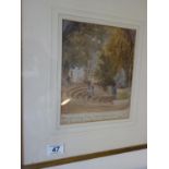 Small f/g watercolour by John Fully Love, titled Under the Arcadian Tree, 8" x 10"
