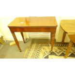 Georgian period mahogany Tea table on turned supports, rectangular swivel top,