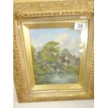 Gilt Framed and glazed Victorian oil painting on board by J Mundall? panel measures 9" x 12"