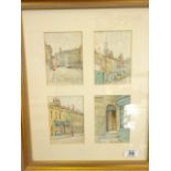 4 x small Framed and glazed watercolours of London street scenes by George Charles Frances, each