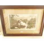 3 x oak framed Edwardian Romantic prints, titles include Babies Birthday, The Peacemaker, The