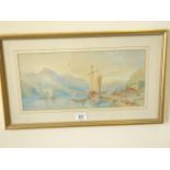 Framed and glazed late 19 th century watercolour of a panoramic Italian Lake scene with mountains in