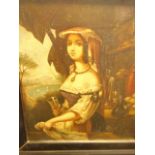 Oil painting on tin, 8.1/4" x 9.5" Renaissance inspired depicting a young lady in an interior scene,