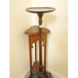 Mahogany Torchere, 4'6 tall on tripod supports, and 1 other Torchere, with Art Nouveau inspired