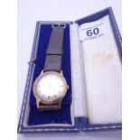 Gents 9ct GOLD vintage Garrard watch, with original box, previous owner presentation engraving to