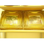 Pair of decorative modern gilt frames with pictures enclosed