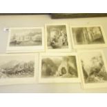 Over 70 black and white late 19 th century book plate copies of World Tour Engravings, artists