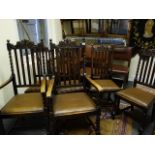 Matching set of barley twist dining chairs, comprising 2 Gentleman's size carvers and 4 upright