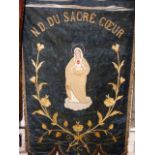 Velvet embroided banner, decorated to the front with a religious image of the Virgin Mary surrounded