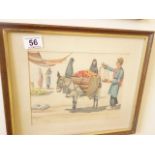 3 x Framed and glazed watercolours of street market traders, dated 1940's Iran street scenes, each