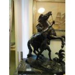 Impressive pair Spelter Marley Horses, 16" tall both horses with male figurines holding the