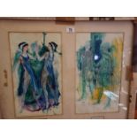 Tom Davison 2 x Framed and glazed watercolour drawings from the Ballet design by Tom Davison, for