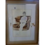 Tom Davison, Framed and glazed watercolour heightened in white, naked Man seated in armchair