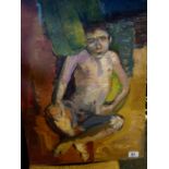 Tom Davison, an early work of a seated naked Male, in a stylized Frances Bacon style c1950's 20" x