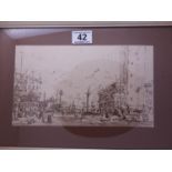 Sepia drawing ?St marks square Venice c1712-1740 details signed on reverse