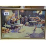 Lawson-Wood original watercolour, a cartoon sketch of cavemen in an interior scene, 13.5" x 8.5"