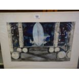 Tom Davison set design for the Tempest, an un-framed but mounted watercolour signed and dated 68'