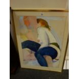 Tom Davison an interesting large painting Framed and glazed of a stylized partly clad female