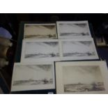 12 Patrick Hall black and white etchings some signed, landscape scenes and buildings and Cathedrals,