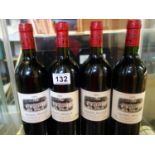 4 x bottles of Chateau Bellevue 1995 Saint Emilion Grand Cru, removed from cellar, capsule, levels