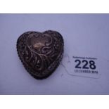 Superb heart shaped SILVERtrinket box and lid, profusely decorated throughout makers mark GU,