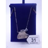 SILVERh/m necklace with pendant, modelled as a Ladies handbag makers mark on SILVERh/m handbag is