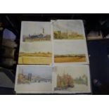 Patrick Hall, 6 x un-framed watercolours, c1925 painting while at art school depicting river and