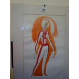 Tom Davison 2 x unframed but mounted costume designs for Opera or Ballet, 18" x 24" depicting a Lady