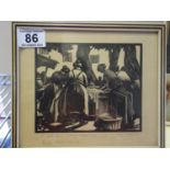 Framed and glazed Wartime black n white Wood cut by Clare Leighton,