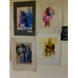 Tom Davison, 4 pictures 12 x 10 size watercolour drawings, portraits of people appertaining to Opera