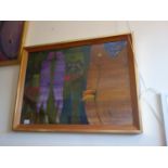 Tom Davison a stylized painting of naked men and female signed and dated 63' 29" x 21"