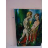 Tom Davison unframed oil on canvas Adam and Eve, naked man and woman, 36" x 24"