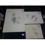 Patrick Hall, studio works c1925, pencil drawings studies of hands and feet, some signed P Hall or