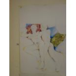 Tom Davison an unframed watercolour of 3 x naked males embracing 24" x 36" and 1 other similar