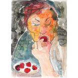 Barbara KARN (British b. 1949) (St. Ives Society of Artists) 'Eating Cherries' - head and shoulder