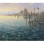 Richard WOOD (British b.1950) 'Winter Sunset - Venice', Oil on canvas, Titled & signed verso, Signed