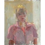 Pat ALGAR (British 1939 - 2013) Self Portrait (Pink Shirt), Oil on board, Signed & inscribed 'The