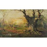 A* EASTWOOD (Early 20th Century) Deer in a Wooded Landscape, Oil on canvas, Signed and