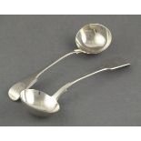 A pair of silver fiddle pattern sauce ladles, George W, Adams, London 1854, Old English pattern