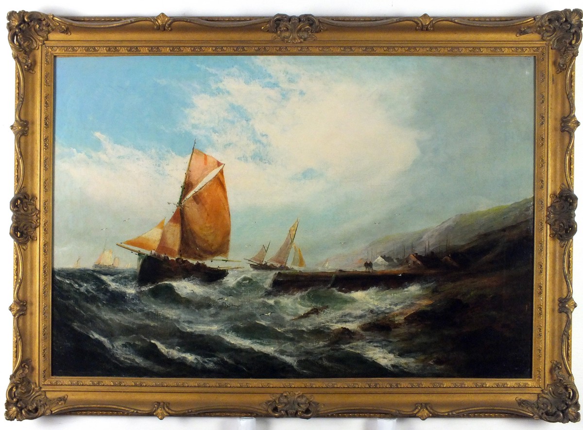 George KNIGHT (fl. 1872-1892) Fishing Boat Setting Out in Choppy Seas, Oil on canvas, Signed lower - Image 4 of 4